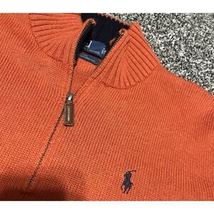 Polo Ralph Lauren Sweater Mens Small Orange Quarter Zip Pullover Mock Small Pony